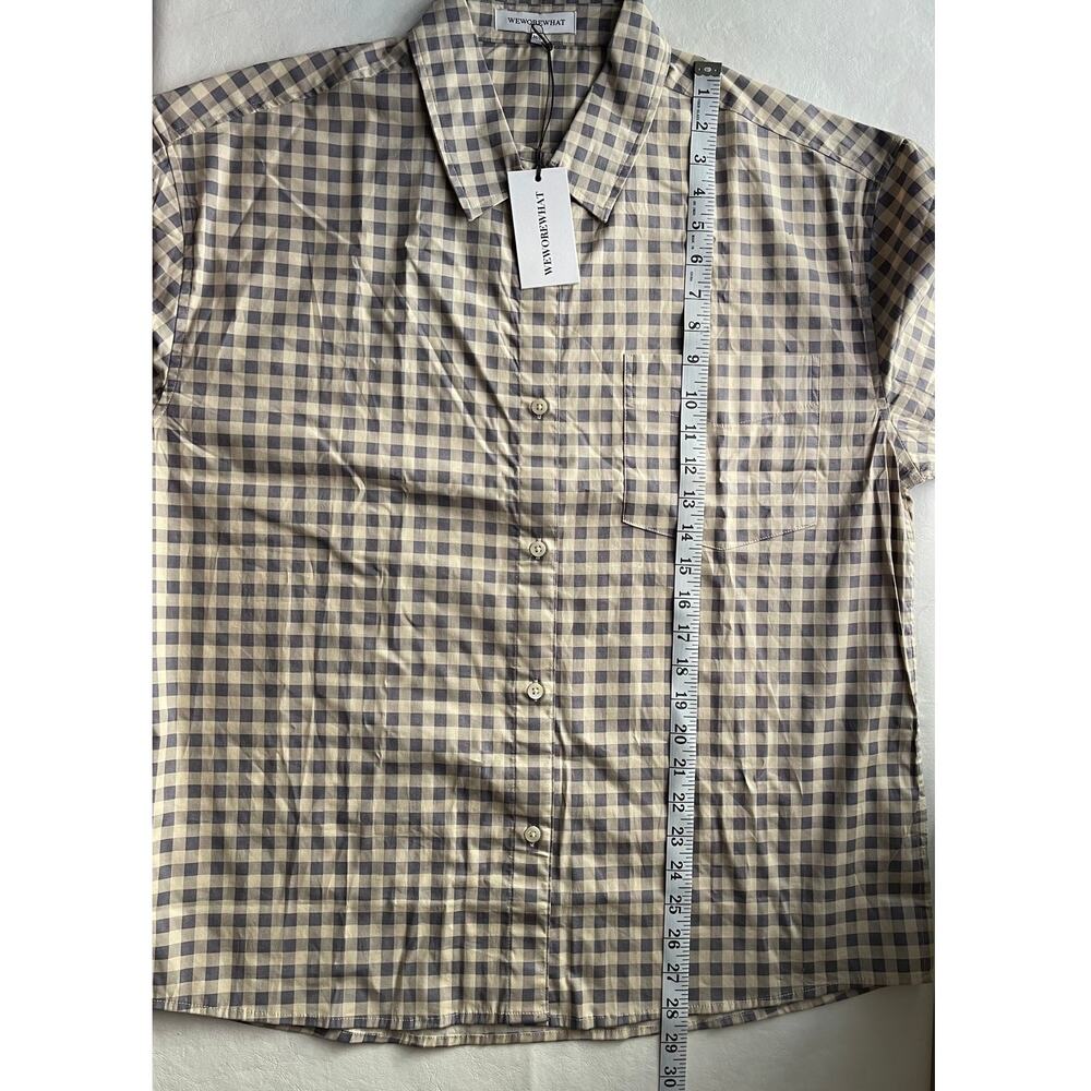 New WeWoreWhat Boyfriend Shirt in Gingham Whisper White Women's Size M/L - Picture 9 of 9